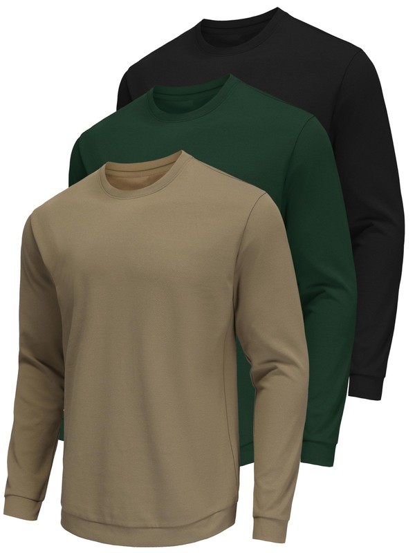 3 Pack Mens Long Sleeve Shirts Heavy Weight Athletic Gym Workout Tee Shirts P…