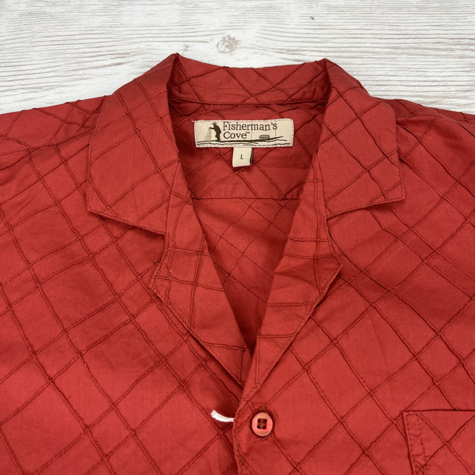 NWT Fisherman's Cove Men's Large Red Clay Short Sleeve Textured Free Shipping gallery