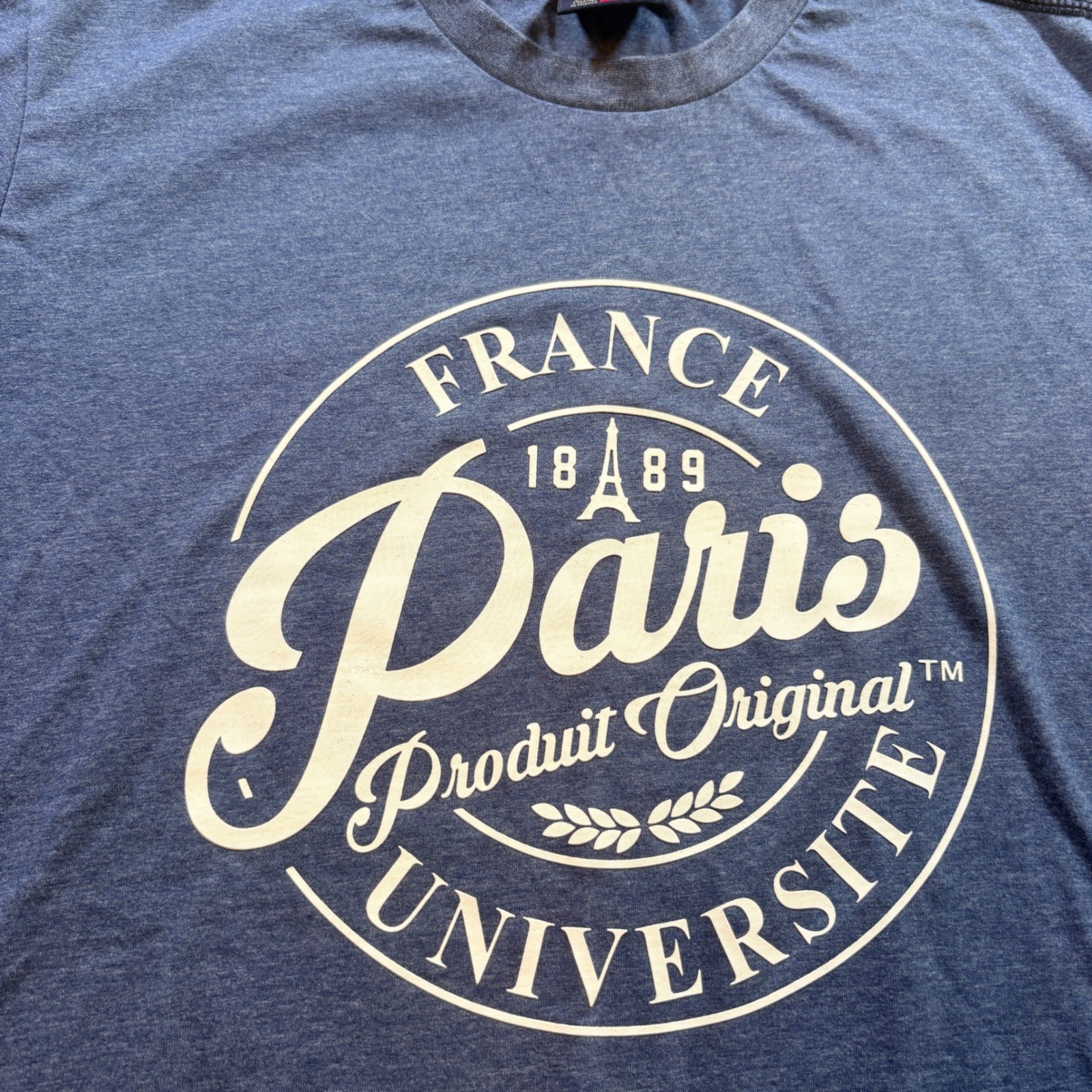 Paris France Universite Graphic T-Shirt Mens Large Navy Blue Cotton Blend Tee gallery