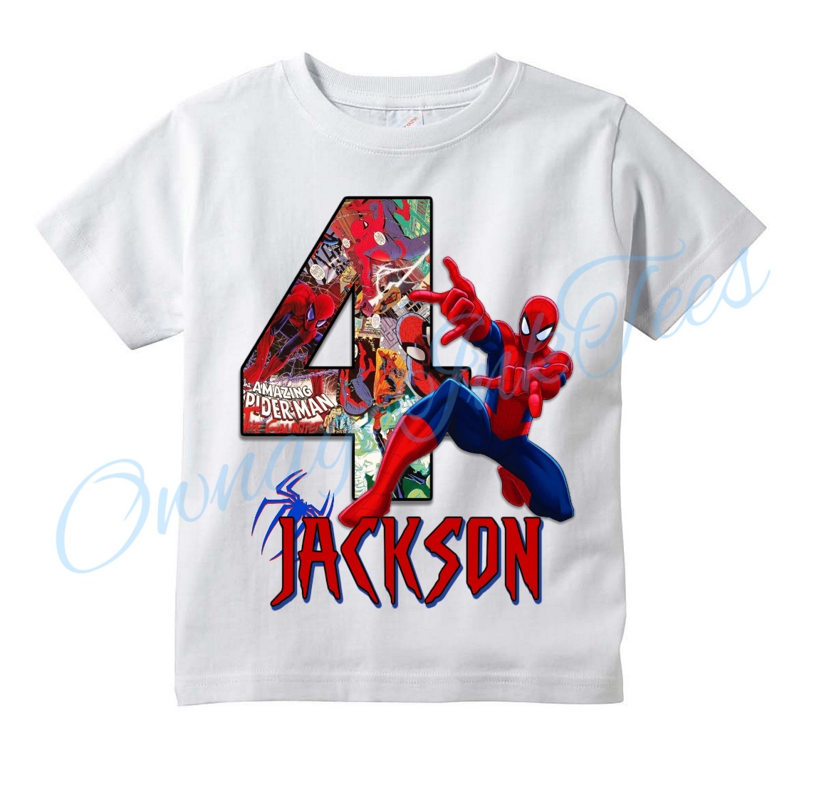 Spiderman Comic Superhero Custom T-shirt PERSONALIZE Birthday Choose NAME/AGE