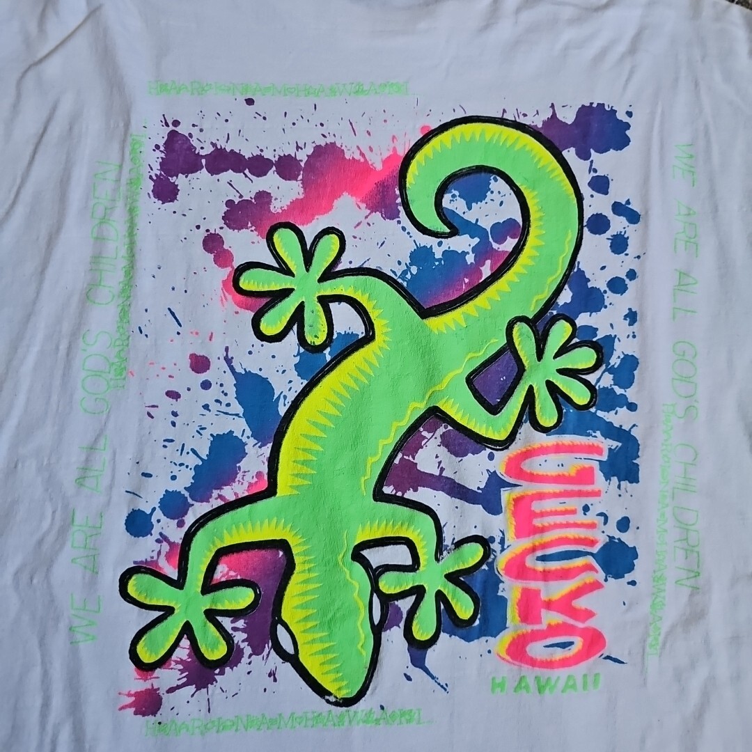 Gecko Hawaii Neon Color Size Large Single Stitch White Destination Short Sleeve gallery