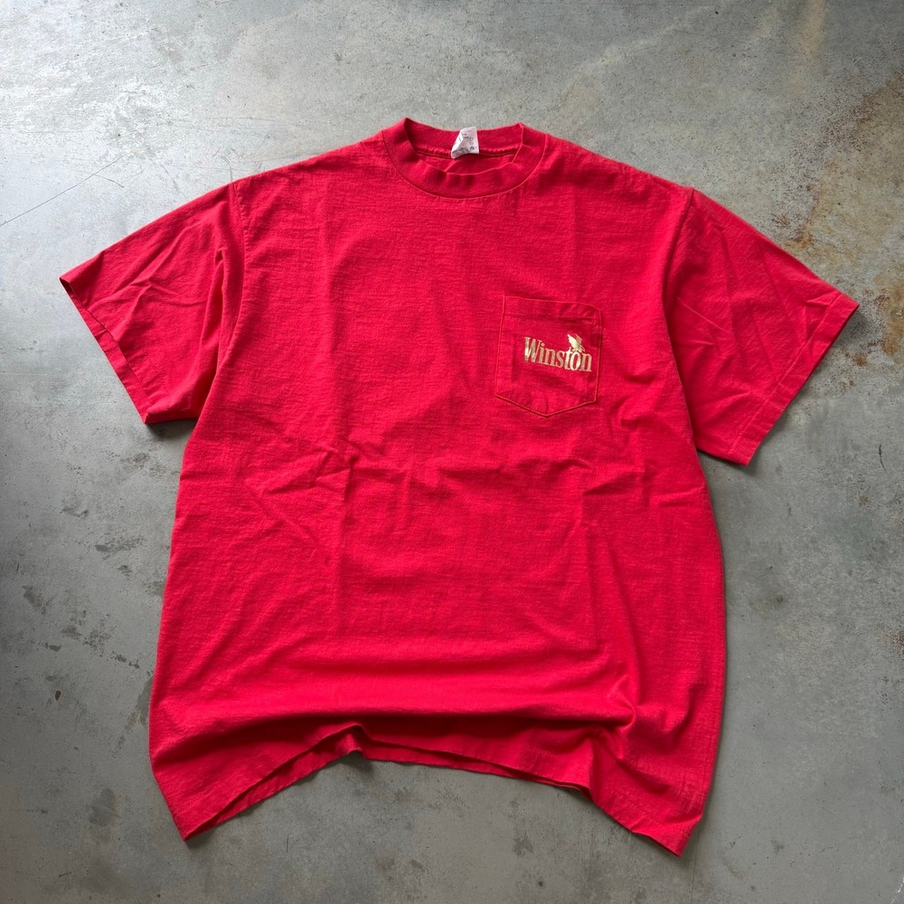 Vintage 90’s Winston Cigarette Promo Eagle Puff Print Pocket T-shirt Size XL