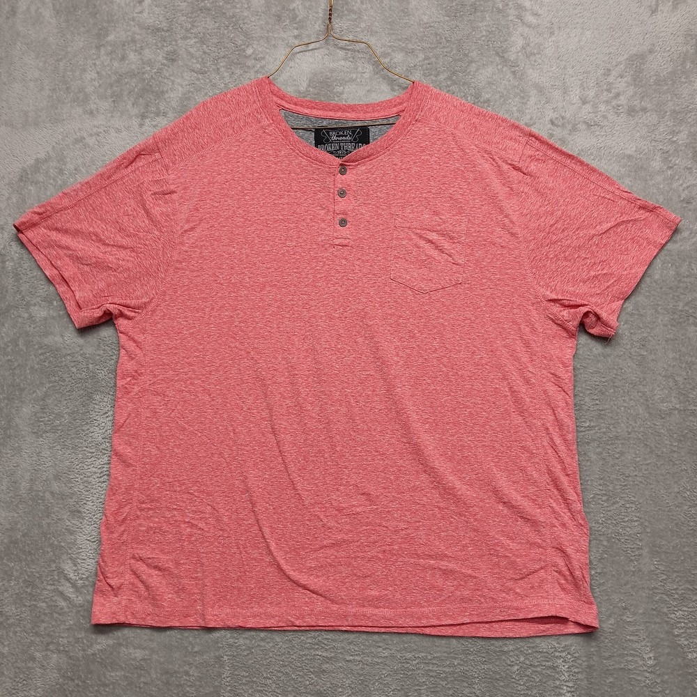 Broken Threads Cotton Blend 3 Button Henley T-Shirt Pink Short Sleeve Men 3X