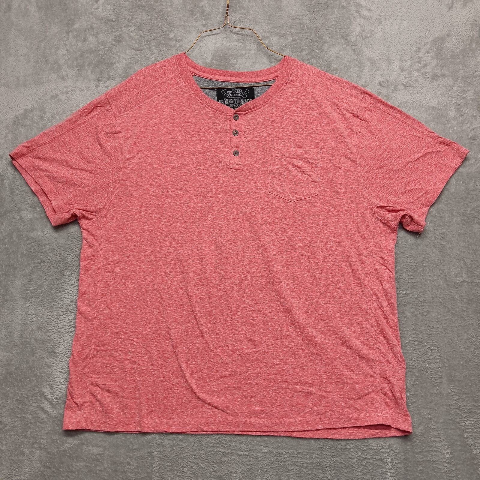 Broken Threads Cotton Blend 3 Button Henley T-Shirt Pink Short Sleeve Men 3X