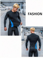 Athletic Long Sleeve Compression Shirts Dry Fit Sports Gym Shirts Outdoor Blue