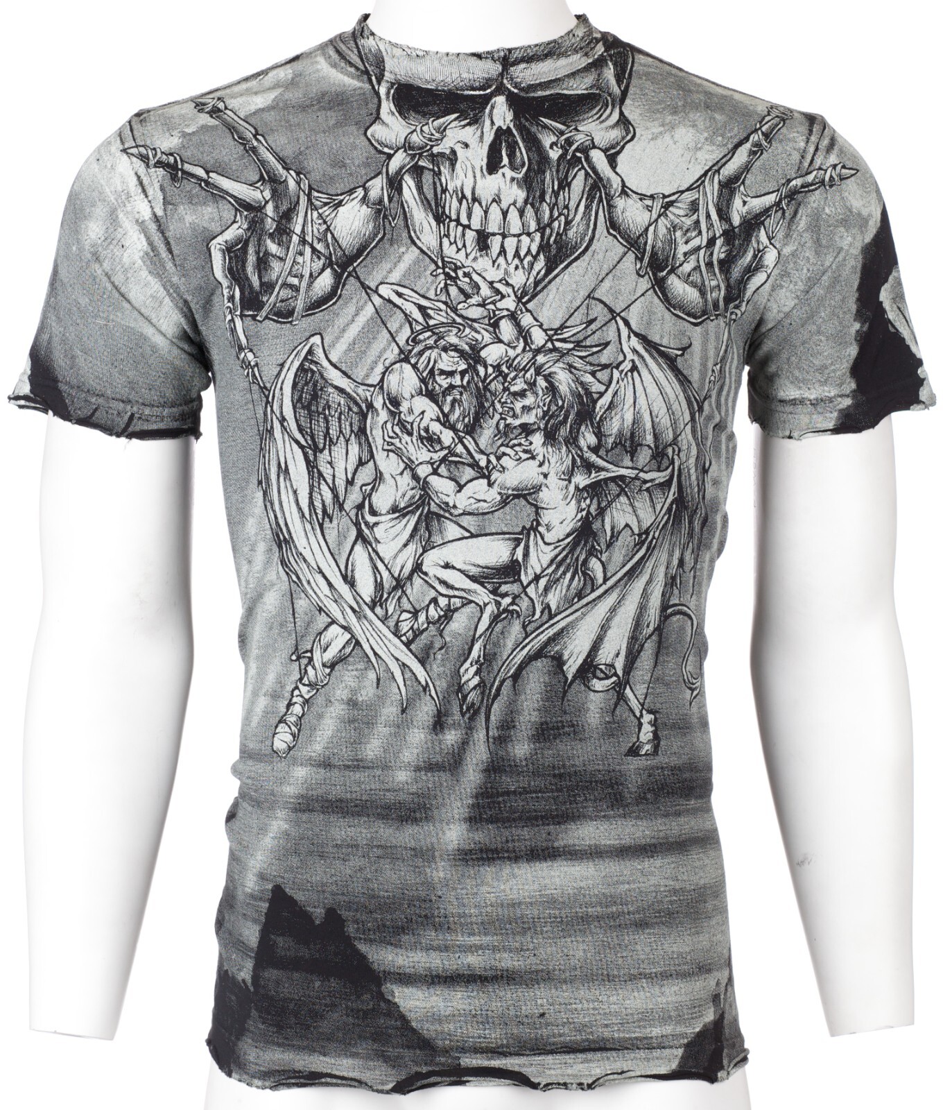 $58 AFFLICTION Black PUPPET MASTER Short Sleeve Slim Fit Y2K MMA Elite T-shirt gallery