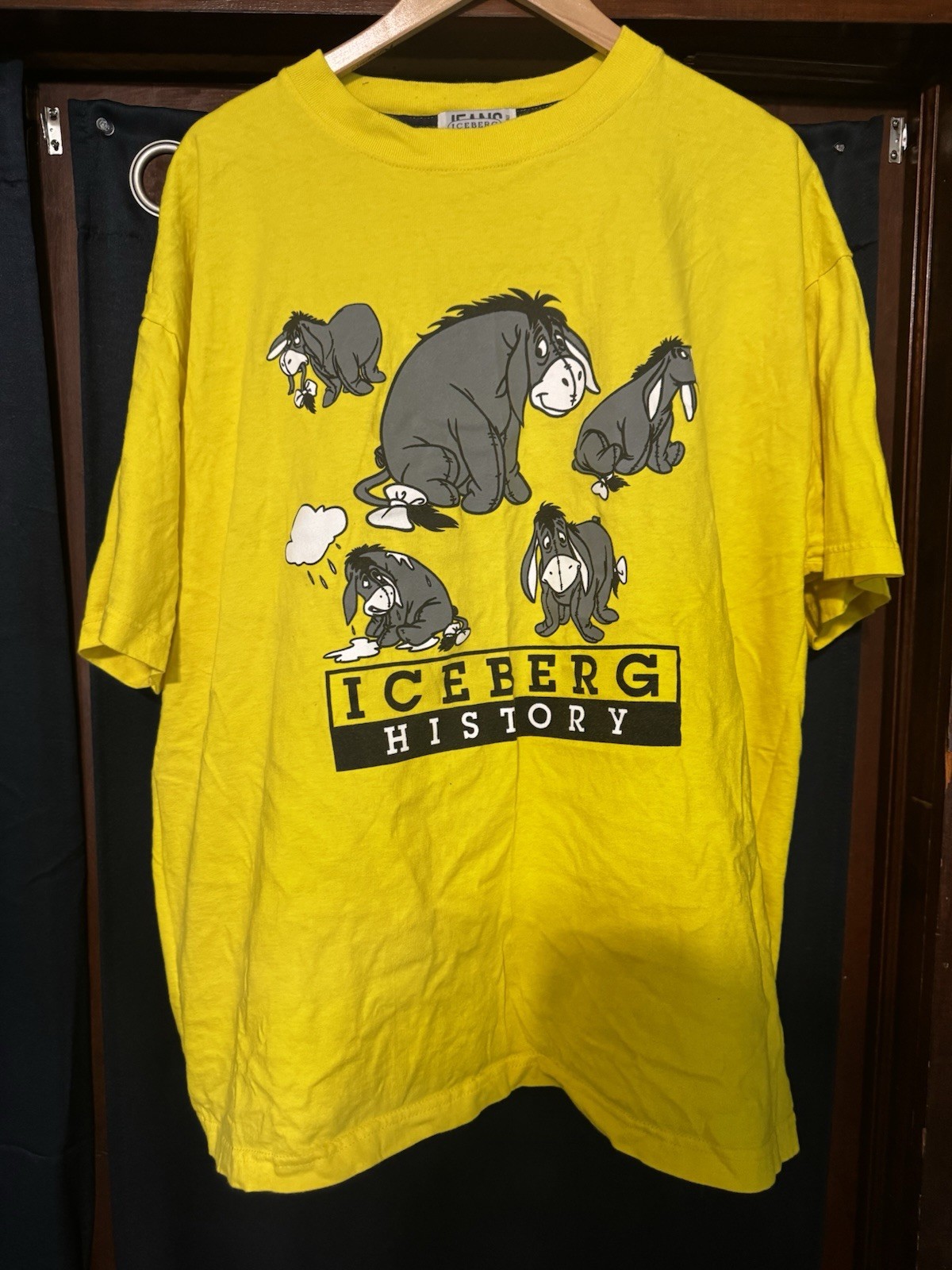 Vintage Iceberg Jeans Eeyore T-Shirt Made in Italy Gilmar Yellow 2XL