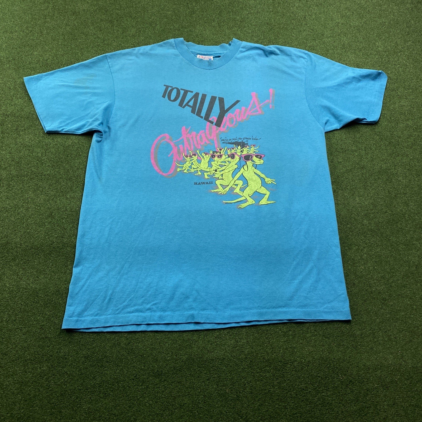 Vintage Hawaii Totally Outrageous Shirt Mens XL Blue 80S 90S Lizards Tee USA