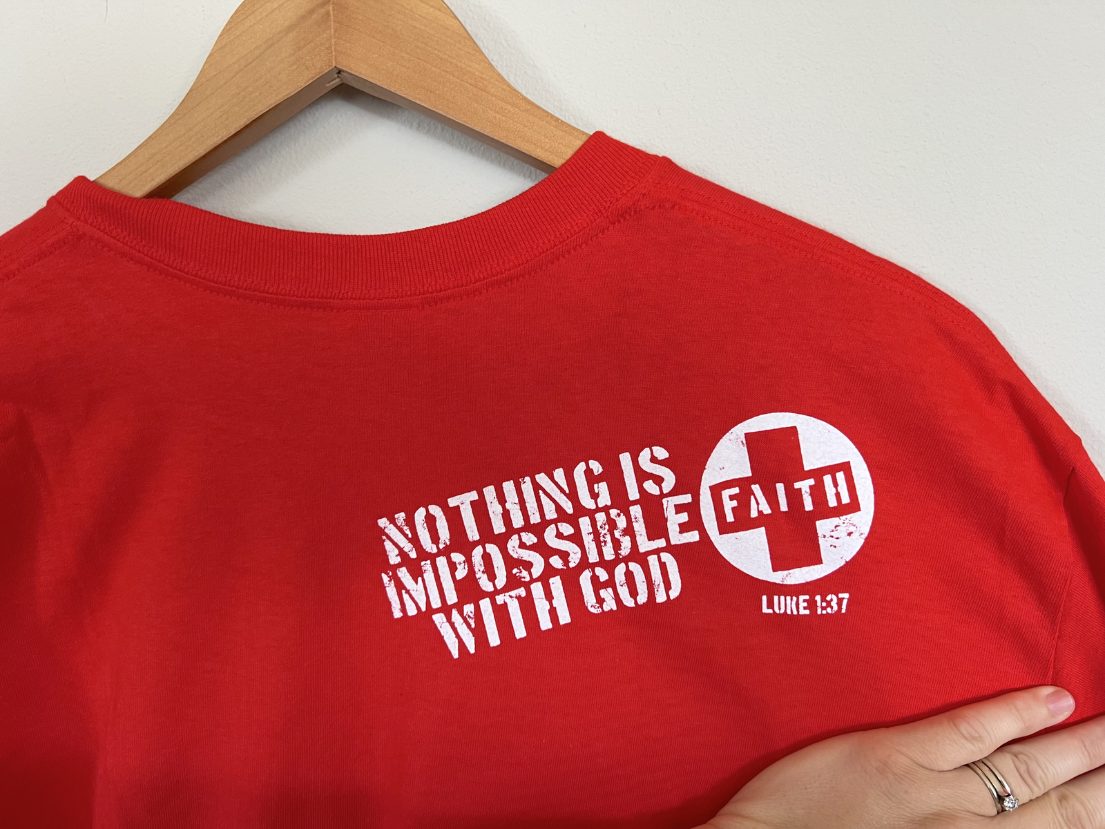 Red Letter 9 - Faith Luke 1:37 Unisex Red Large Christian T-Shirt gallery