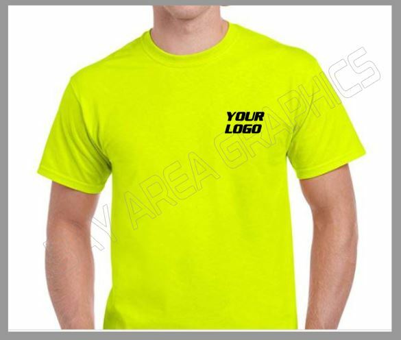 HI-VISIBILITY T-SHIRT SAFETY YELLOW CUSTOM DESIGN/TEXT FRONT&BACK BLACK DESIGN gallery