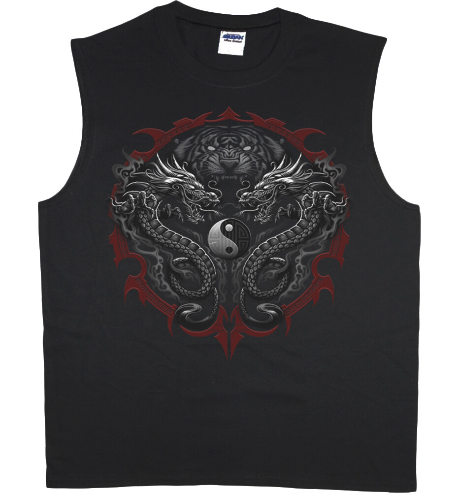 Mens Sleeveless T-shirt Muscle Tee Yin Yang Dragon Graphic Clothing Apparel gallery