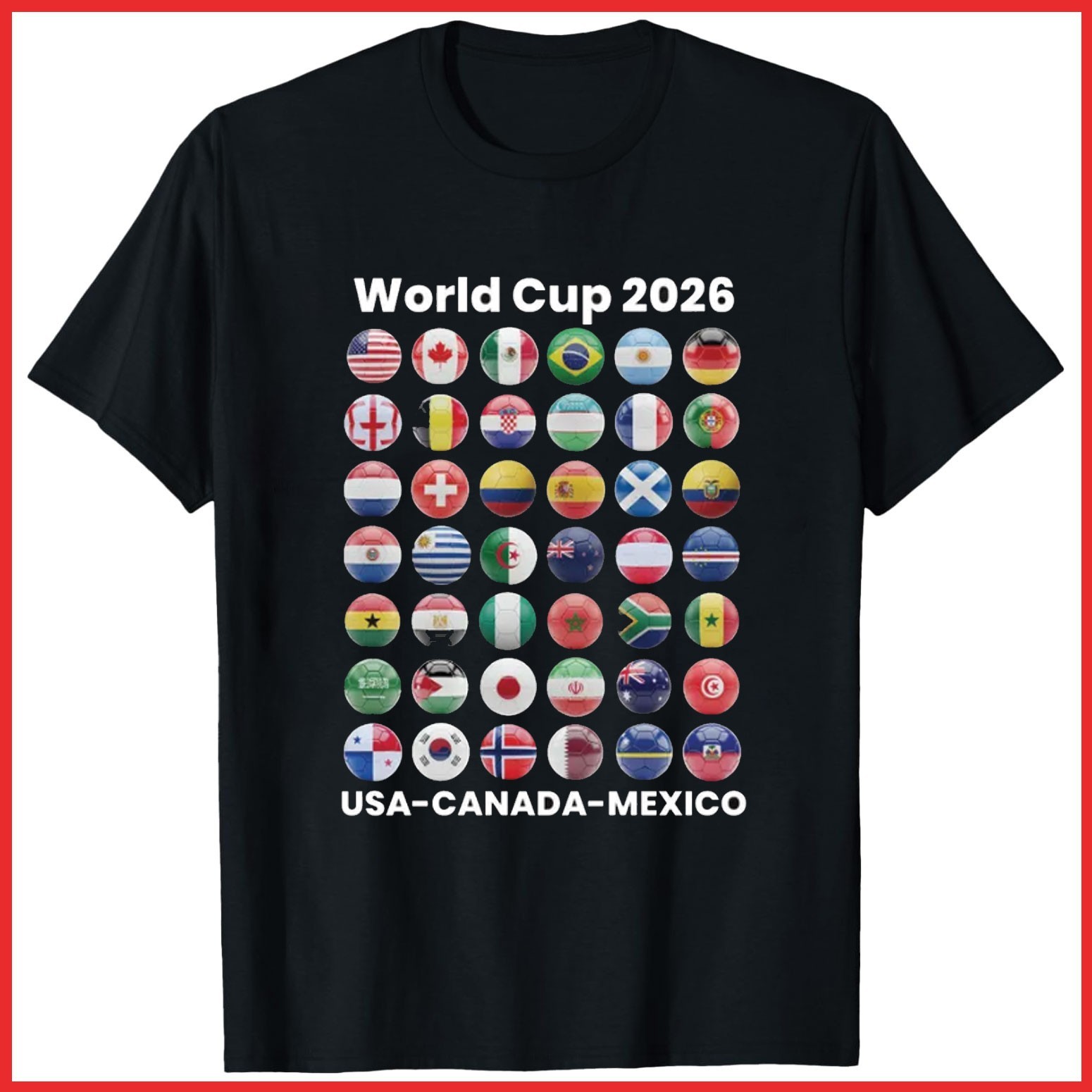 Soccer World Cup 2026 All Country Ball Black Cotton T-Shirt S-5XL