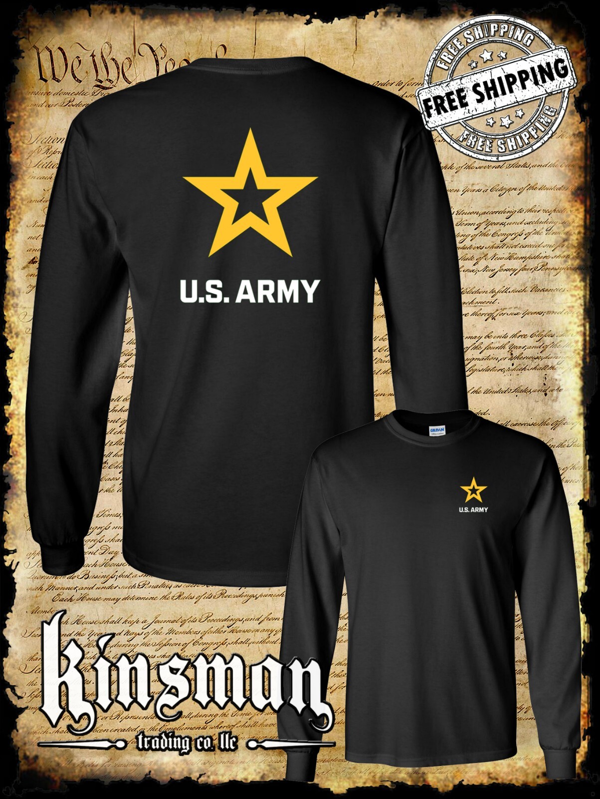 Army Star Logo 2-Sided Long Sleeve T-Shirt – United States of America Military