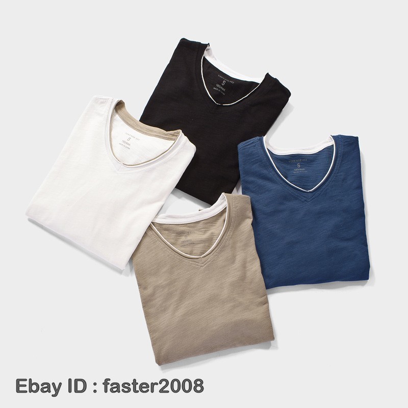 Hot Mens Long-Sleeved T-Shirts New Cotton V-Neck Solid Color Casual Slim Tops gallery