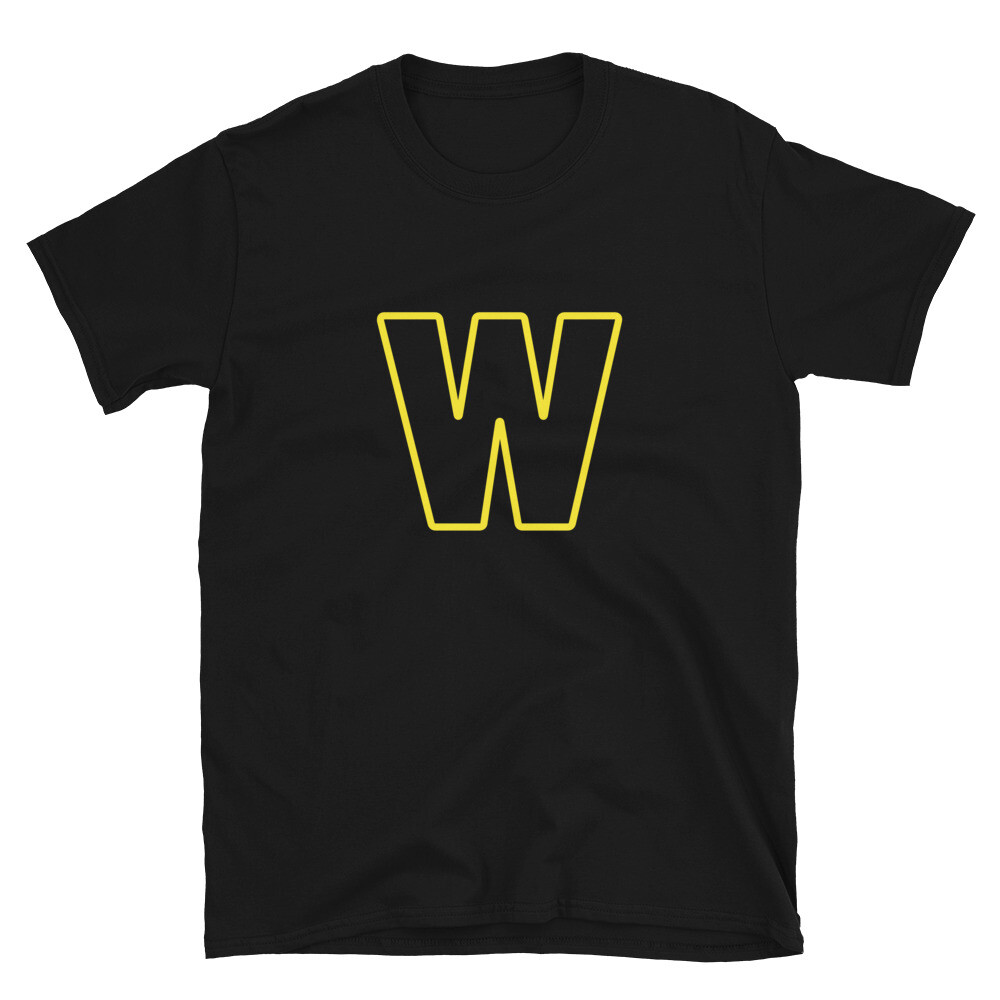 Letter W Yellow Bold Font Simple Black T-Shirt