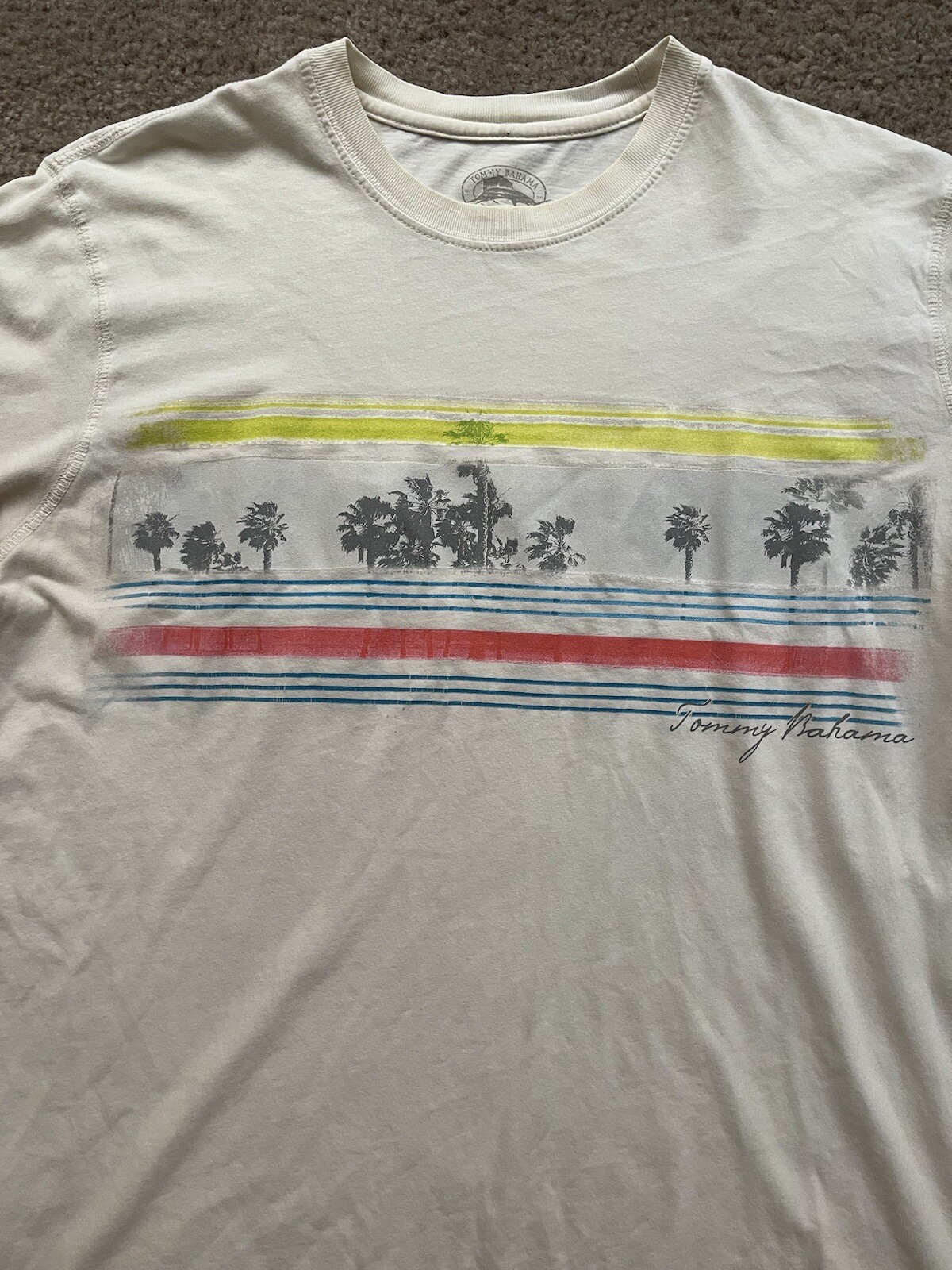 Tommy Bahama Men's Short Sleeve T-Shirt Medium Cream Beach Fishing Sports Tee US gallery