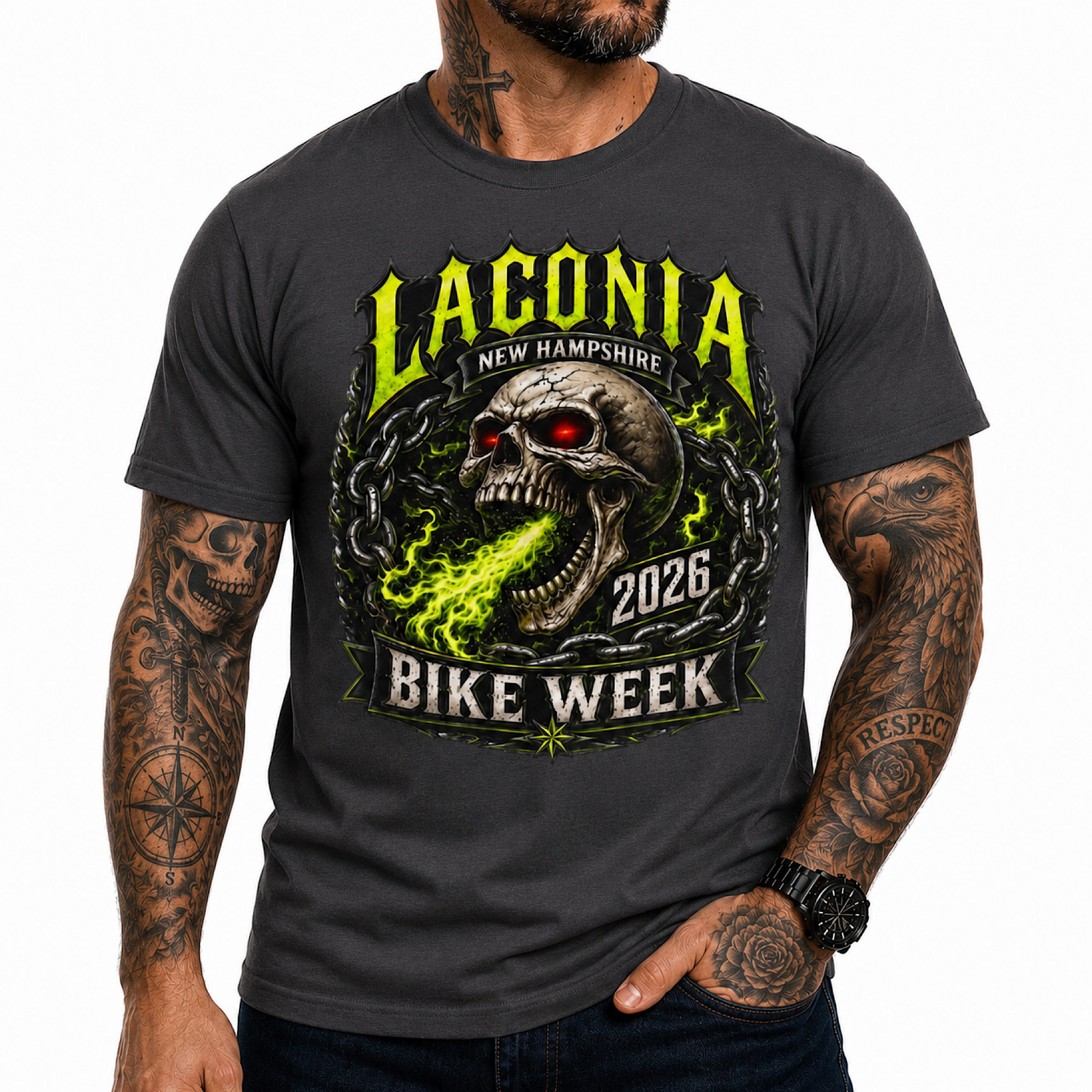 Laconia Bike Week 2026 Skull Biker Motorcycle Rally New Hampshire Shirt No HD