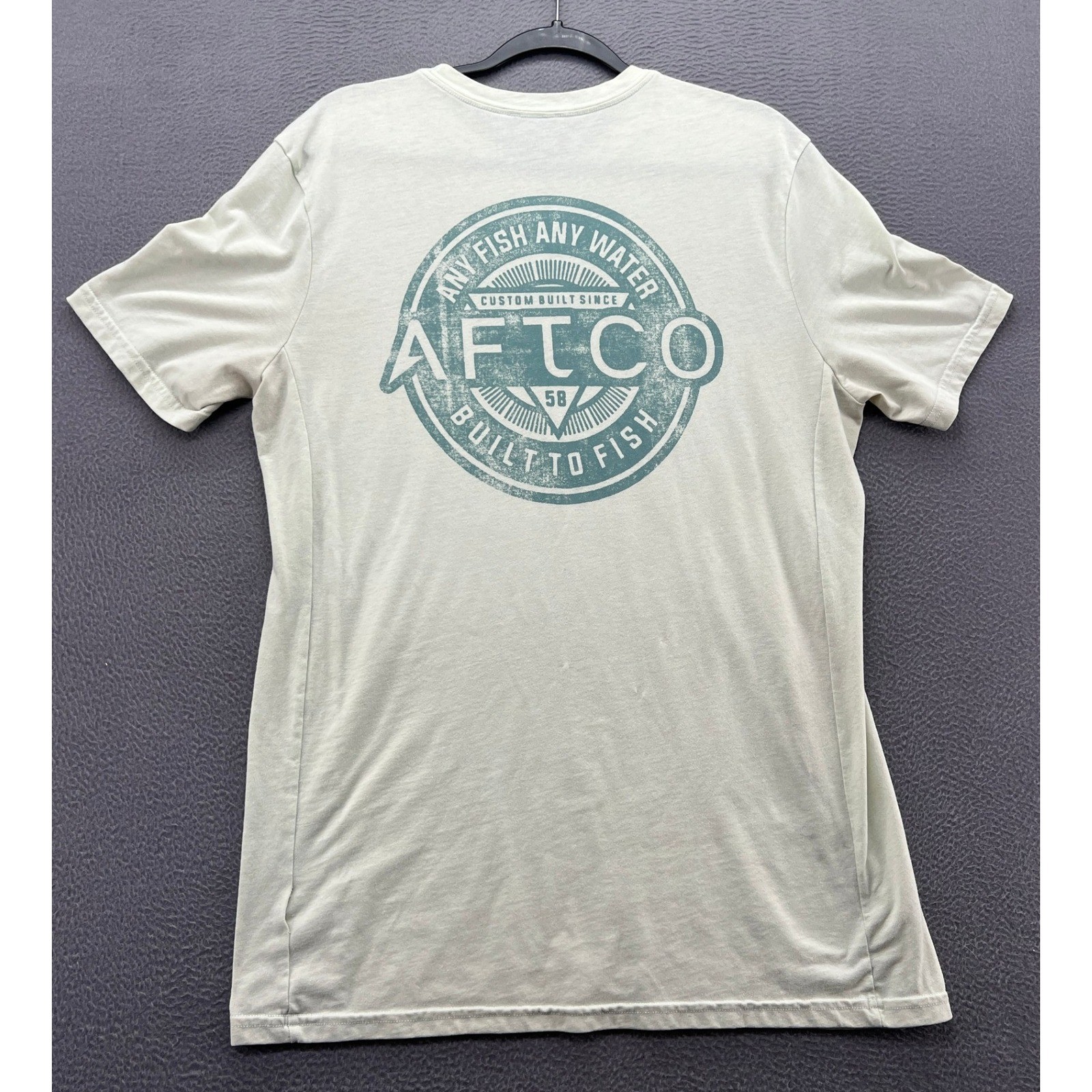 AFTCO Shirt Mens Graphic Medium Tee Green Any Fish Any Water Fishing Short Slv gallery