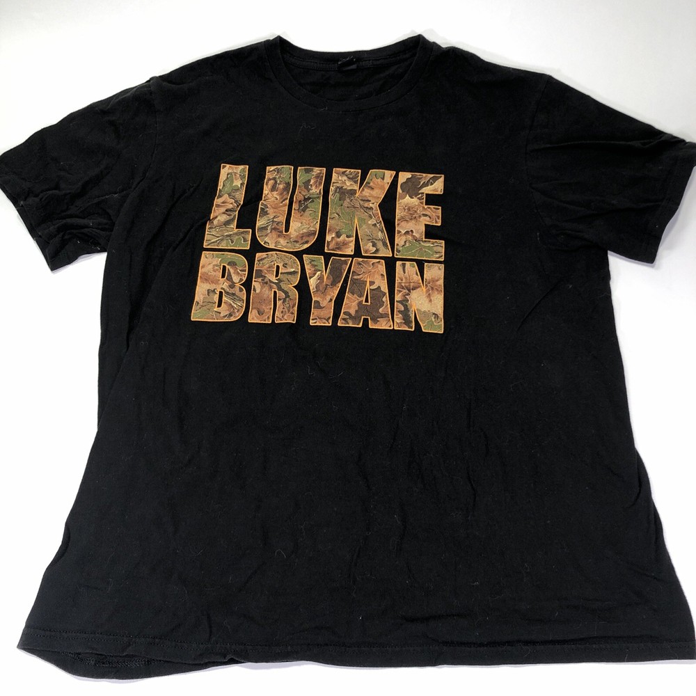 Luke Bryan Real Tree style Camo Logo Double Sided XL Black Shirt Country Tee