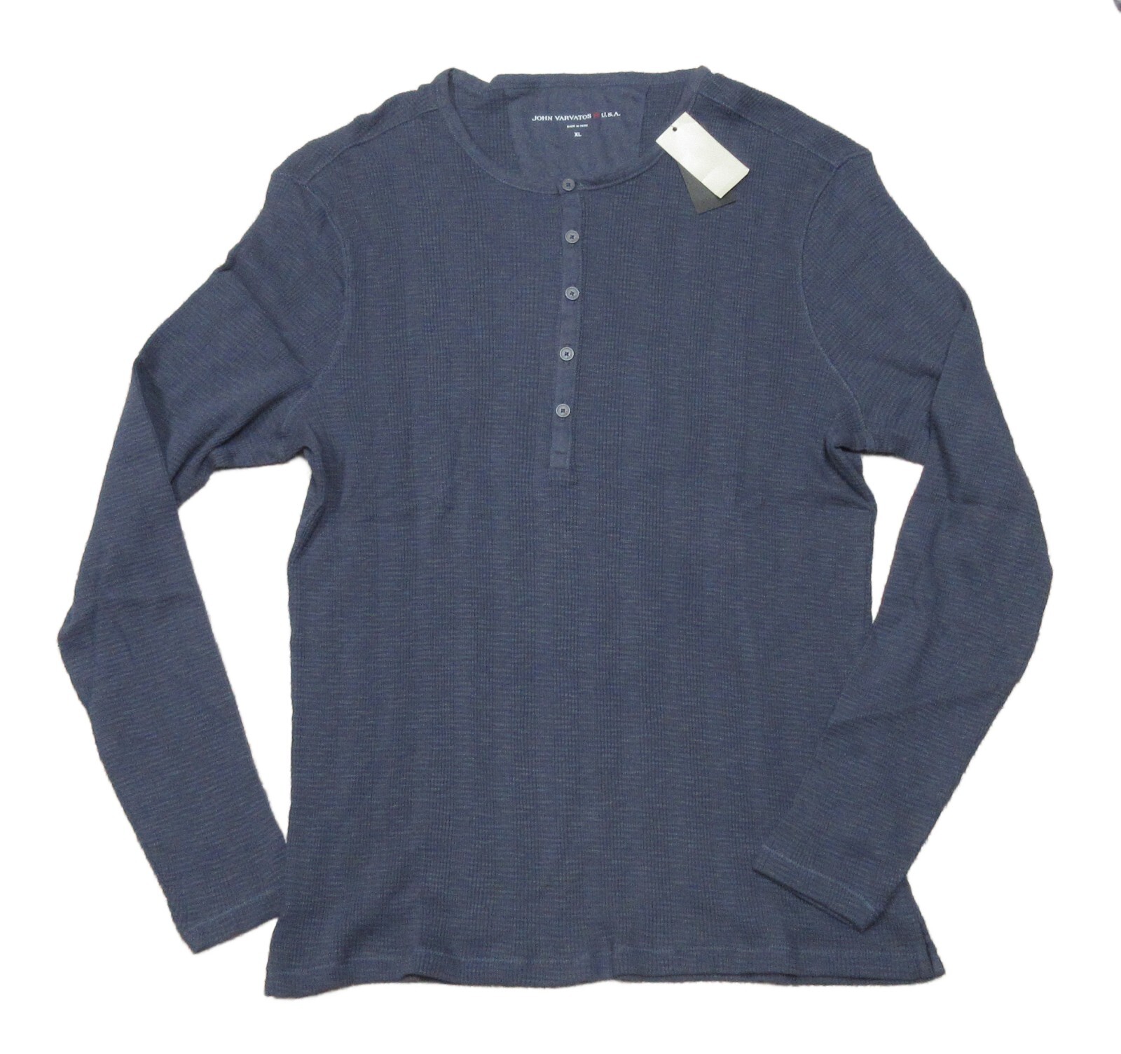 John Varvatos Star USA Men's Midnight Navy Textured Long Sleeve Henley Shirt gallery
