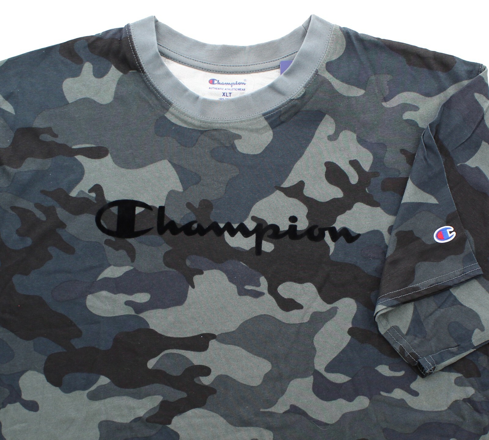 Champion Men's T-Shirt All Over Camouflage Big & Tall Flocked Logo Crew Neck Tee gallery