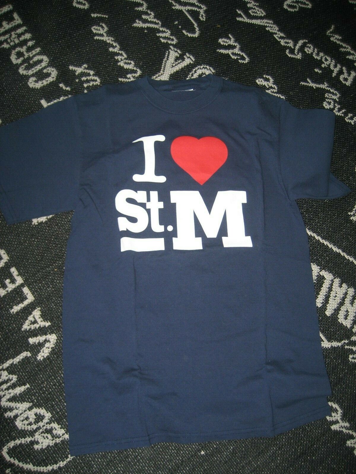 NEW Mens M Navy Blue White Red I LOVE ST. M Heart S/S T-Shirt TEE C Port