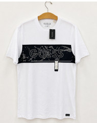 Guess Mens White Mesh Panel Logo Tee Short Sleeve Sizes XS- XL NWT
