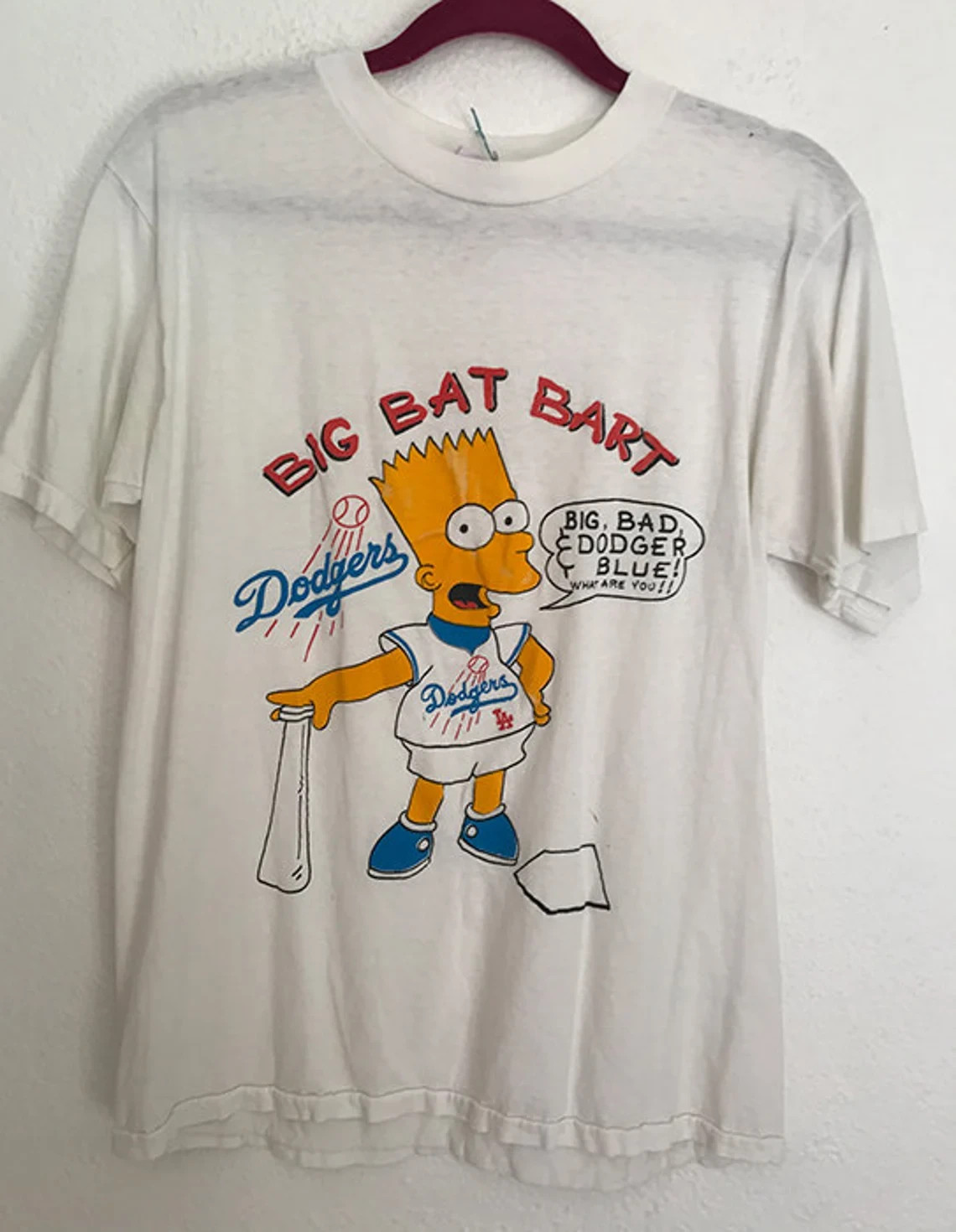 Vintage 90's BART SIMPSON Dodgers “Big Bat Bart” MLB T Shirt White BTH252 gallery