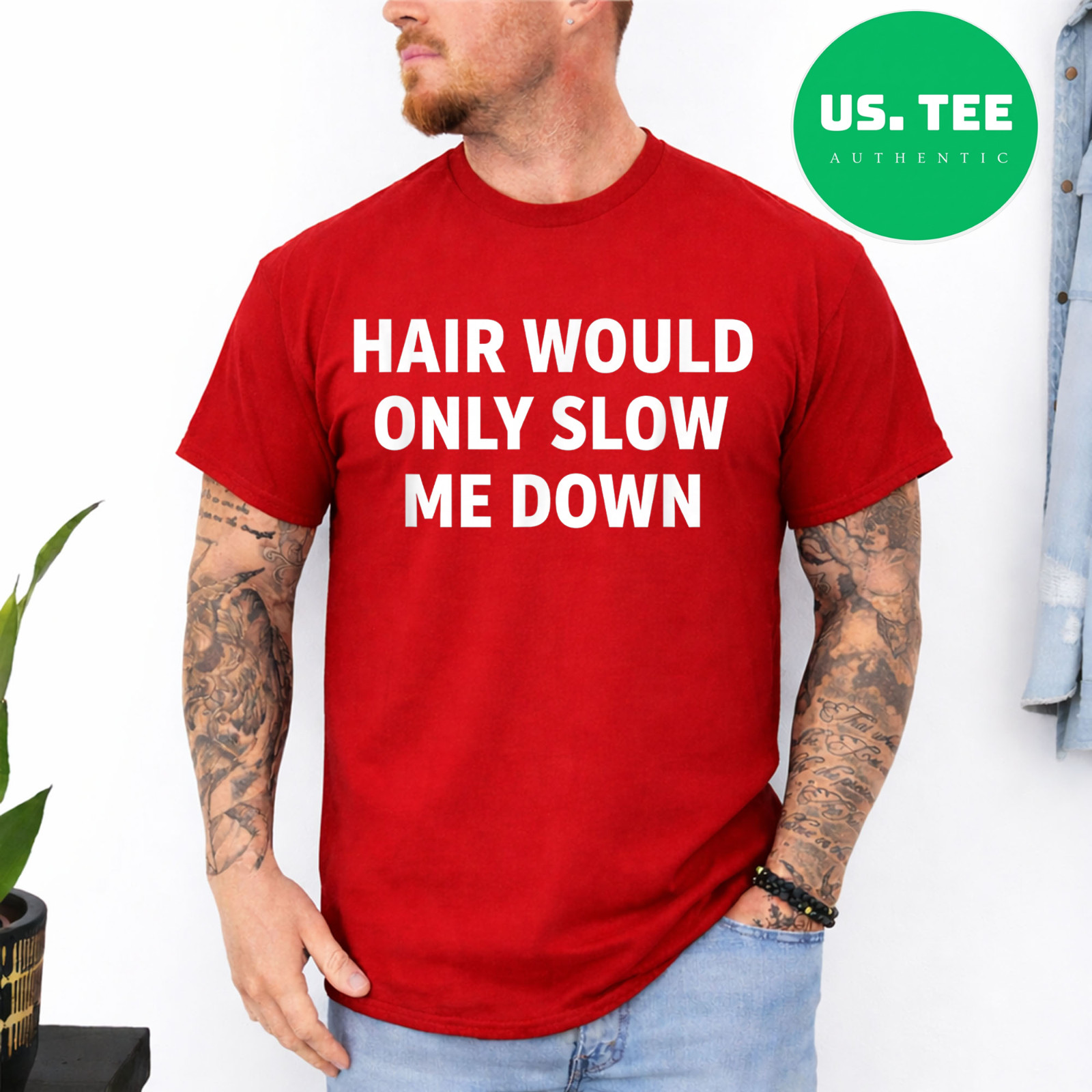 Hair Would Only Slow Me Down Funny Running for Men T-Shirt gallery