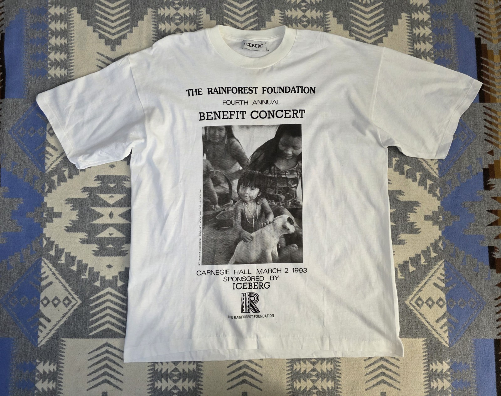 Vintage 90s Iceberg Jeans Promo T-shirt Rainforest Foundation Benefit Concert XL