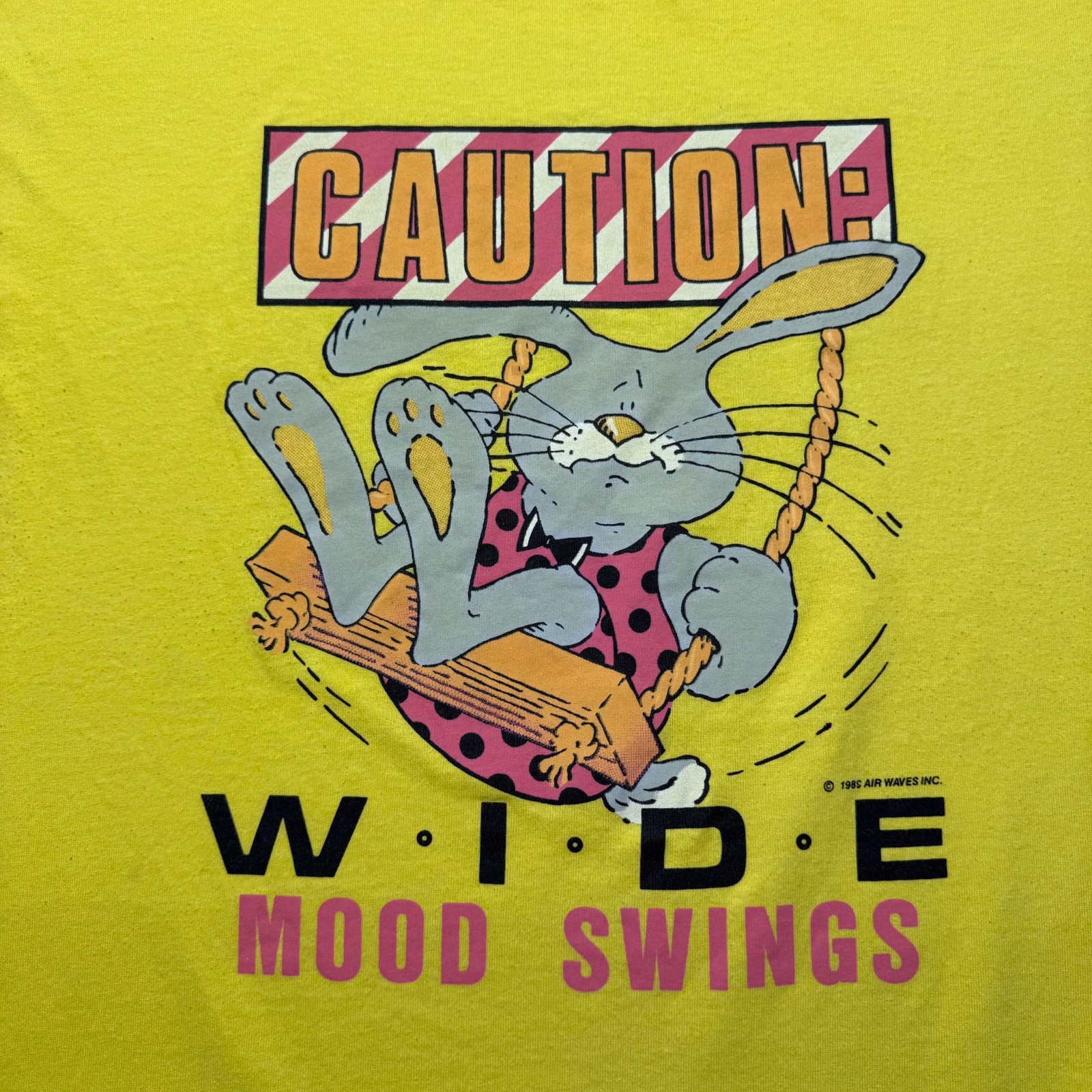 Vintage 80s 1989 Caution Bunny Wide Mood Swings Cartoon Funny Shirt USA Size XL gallery