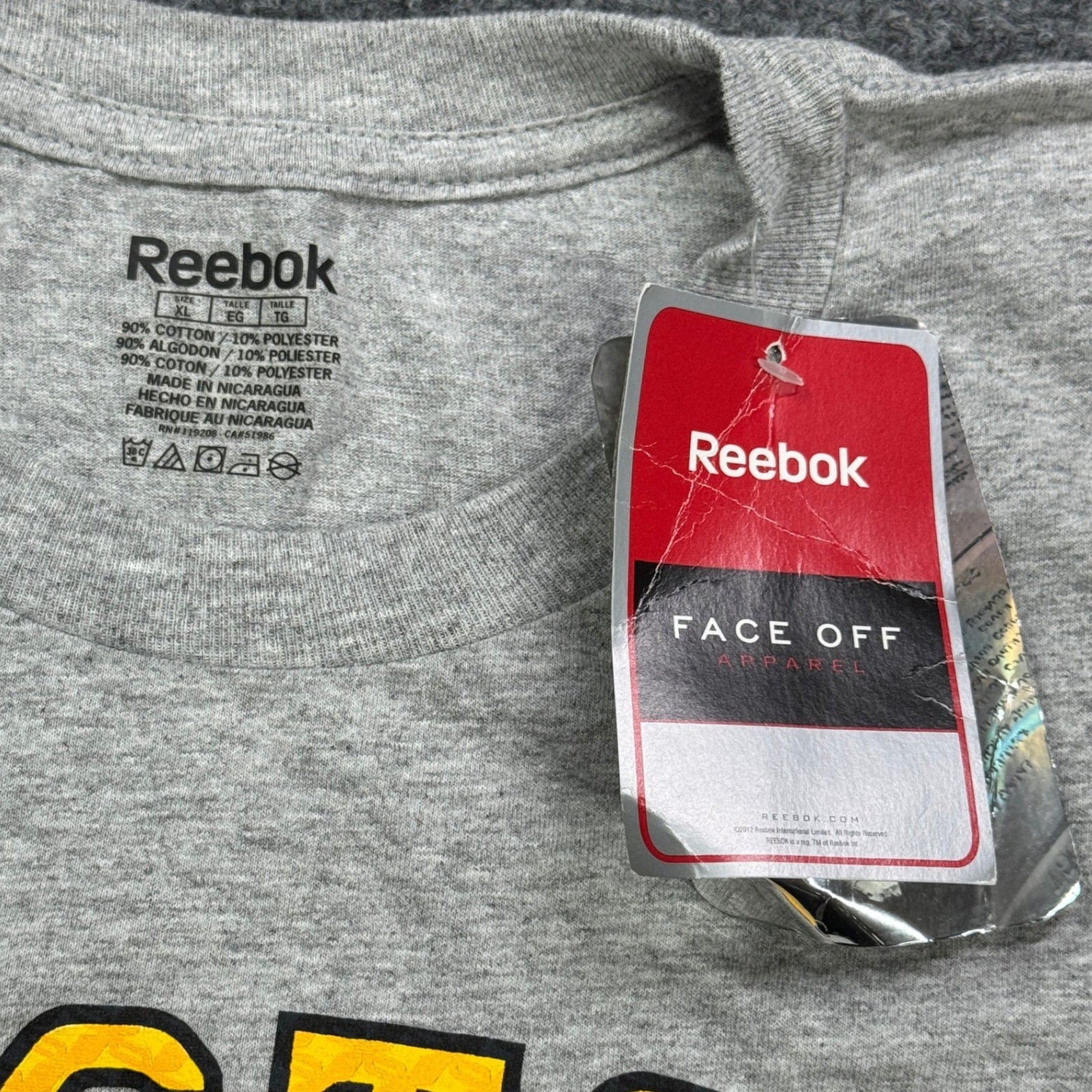 Boston Bruins Reebok T Shirt Mens XL Gray NHL Hockey Face Off Graphic Tee Logo gallery