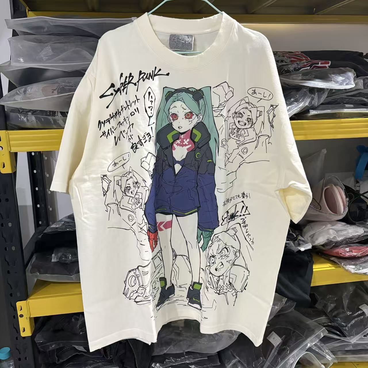 Cyberpunk Edgerunners Rebecca Distressed White Heavy Cotton T-Shirt 330gsm gallery