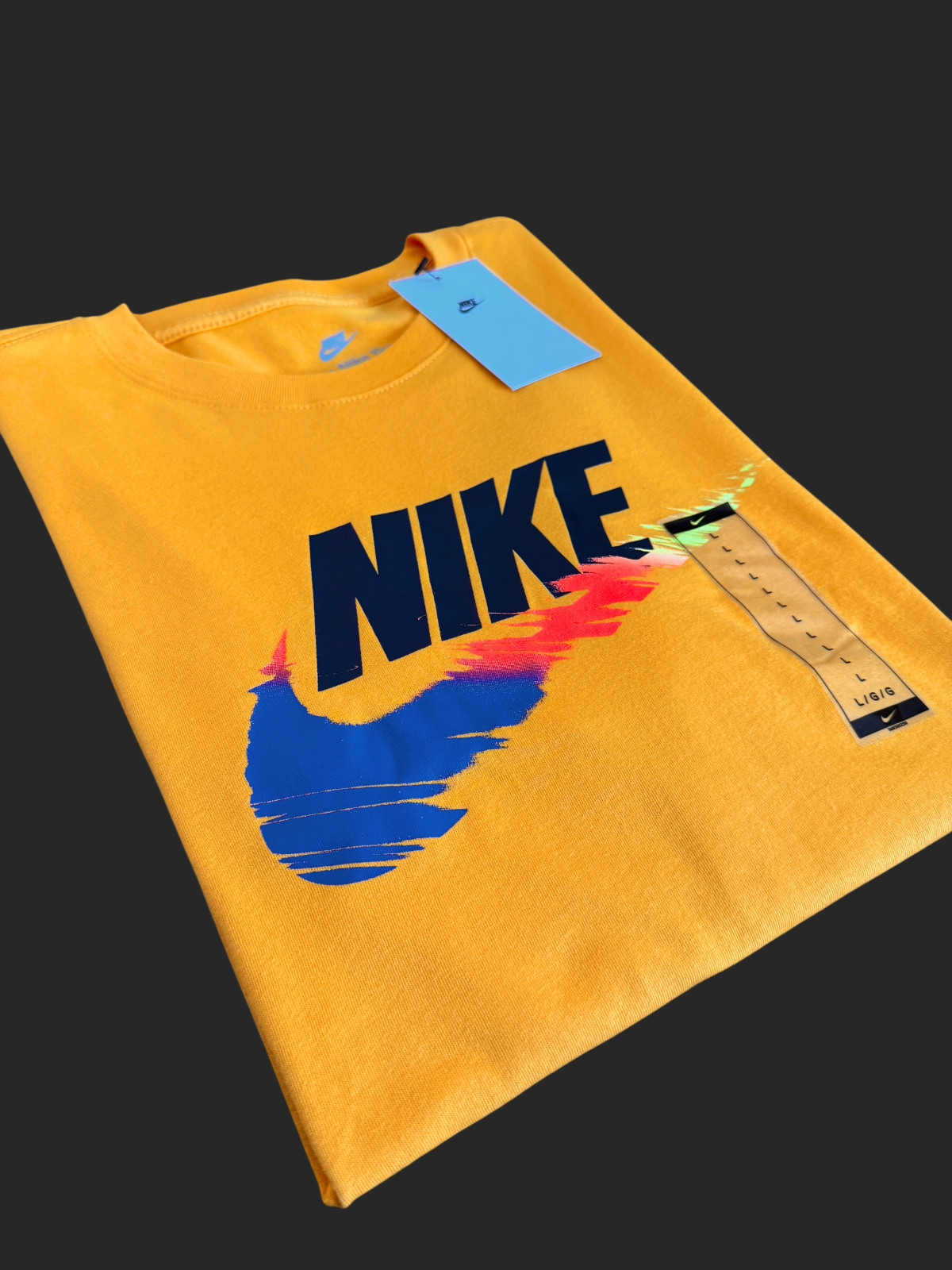 Nike Men Sportswear Graphic Sz Large T-Shirt Yellow Gold Multi Color Swoosh New gallery