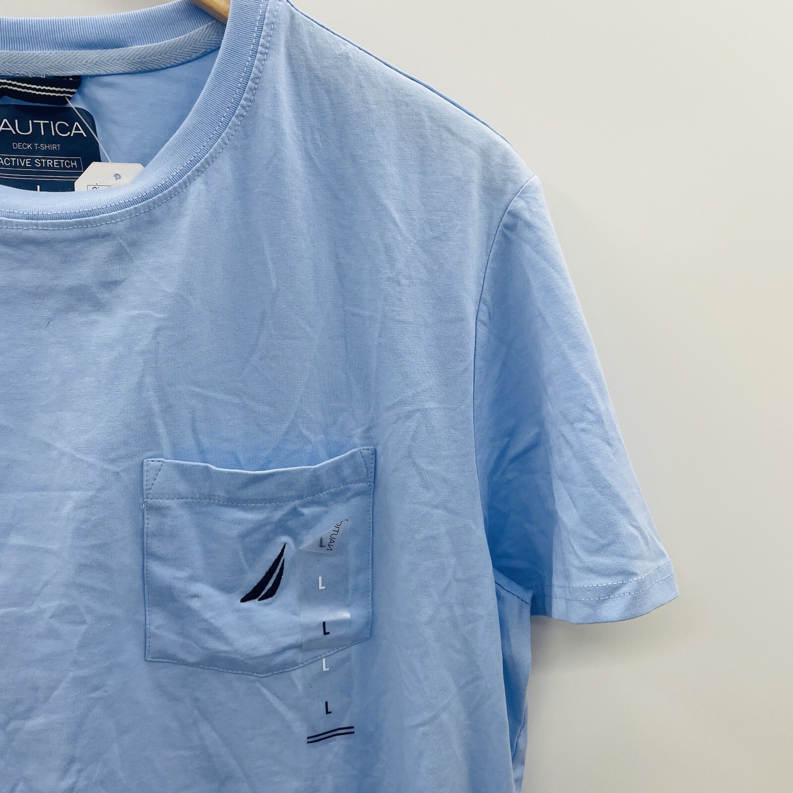 Nautica Mens Large Classic-Fit Solid Crew Neck Pocket T-Shirt in Blue FLAW 1333 gallery