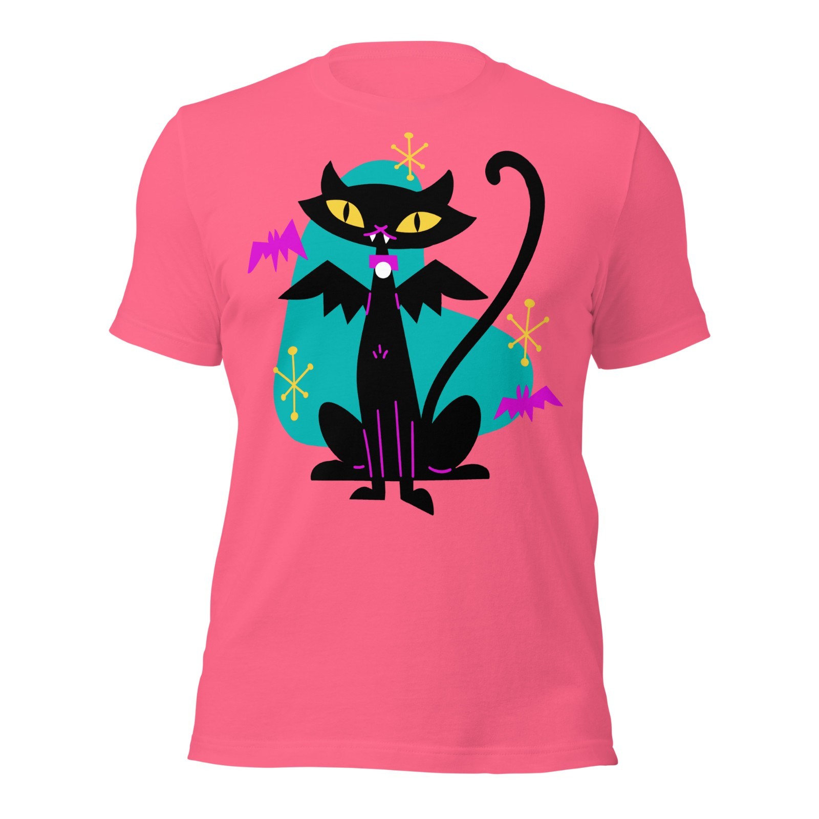 Vampire Black Cat w/ Bat Wings Unisex T-Shirt Retro Atomic Age Mid Century Cool gallery