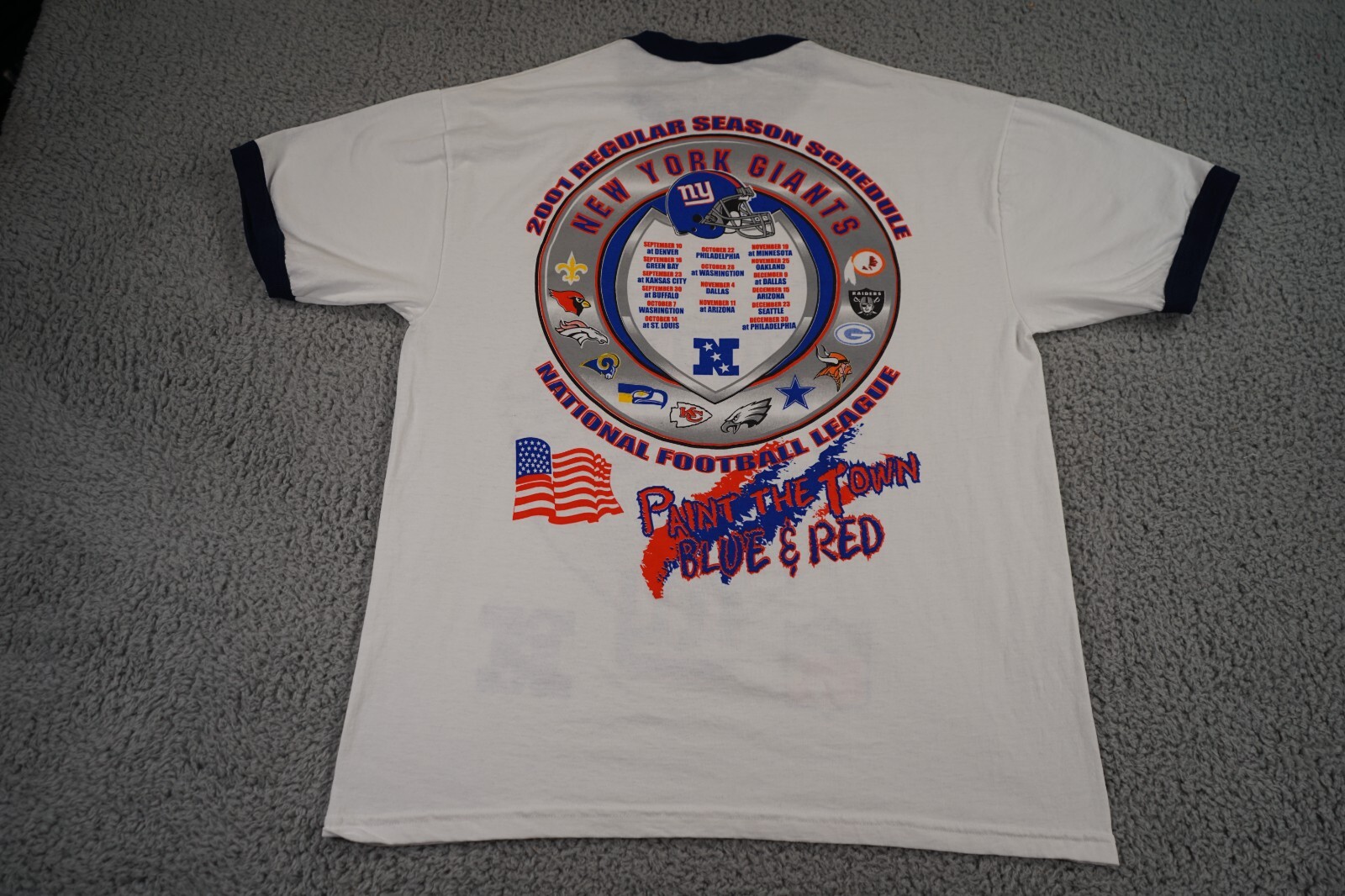 Vintage New York Giants T Shirt Mens XL White Y2K 2001 Season Center Logo Flag gallery