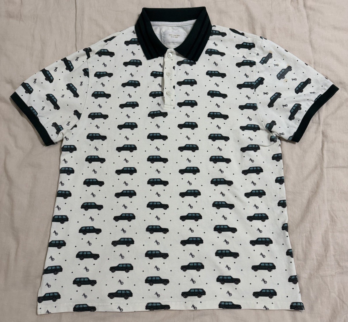 RARE AIME LEON DORE ALD RANGE ROVER CAR PIQUE POLO WHITE/GREEN SZ M UNISPHERE