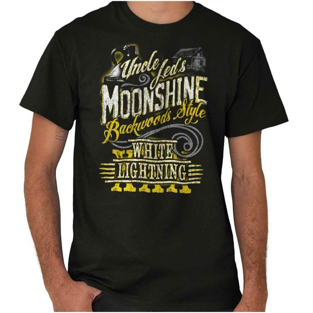 Backwoods Moonshine White Lightning Drunk Adult Short Sleeve Crewneck Tee