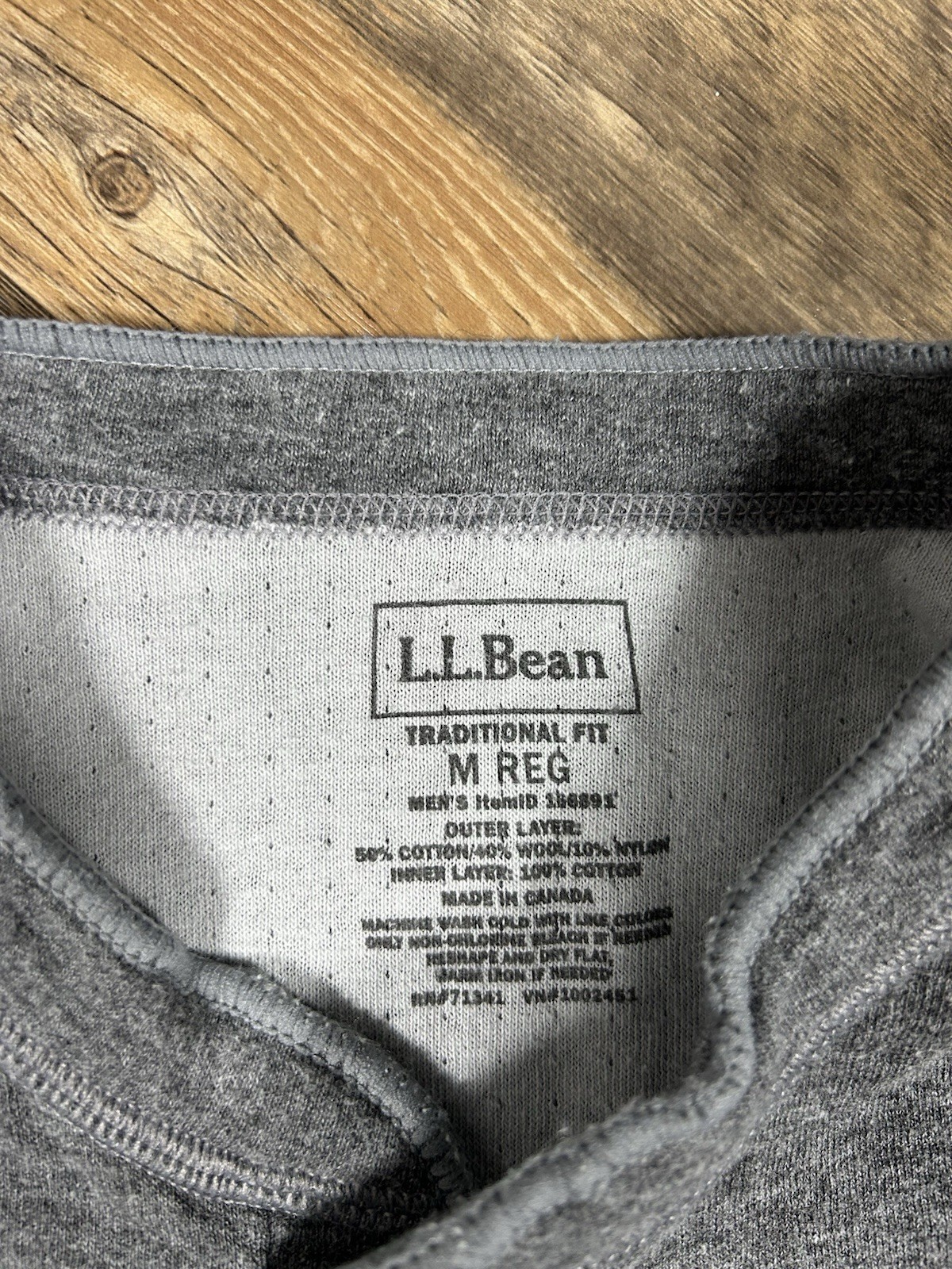 LL Bean River Driver Shirt Men's M Henley Gray Wool Blend Ski Baselayer Thermal gallery