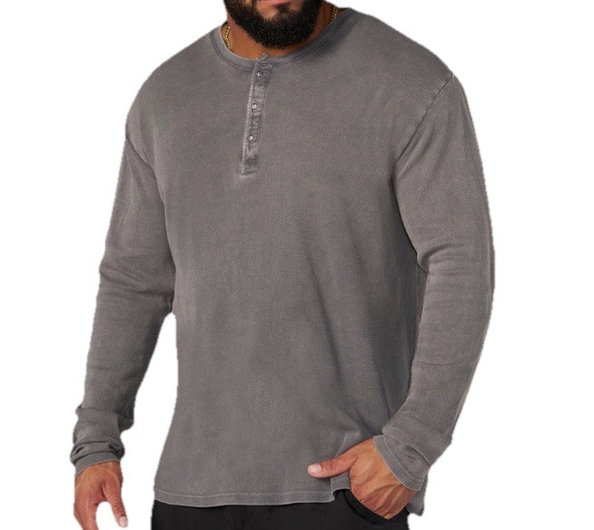 YoungLA Henley Shirt Men Sz 2XL 8034 Thermal Long Sleeve Gray Wash Tee NWT