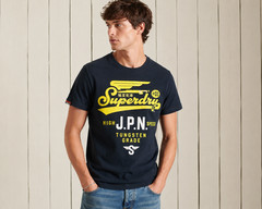 SUPERDRY Men Label Line JPN High Speed Tungsten Grade Graphic T-Shirt Navy Small
