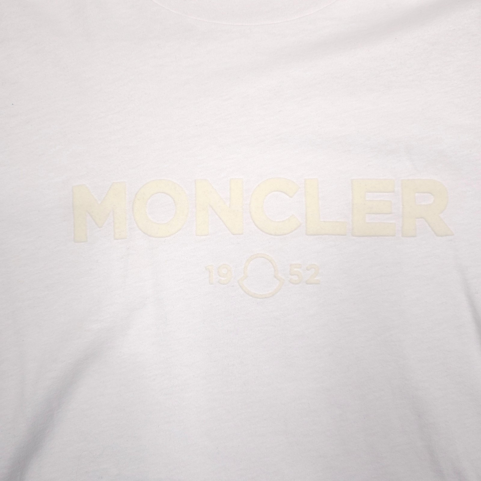 $500 Moncler Natural White Cotton & Cashmere Logo Tee Mens Size Large gallery