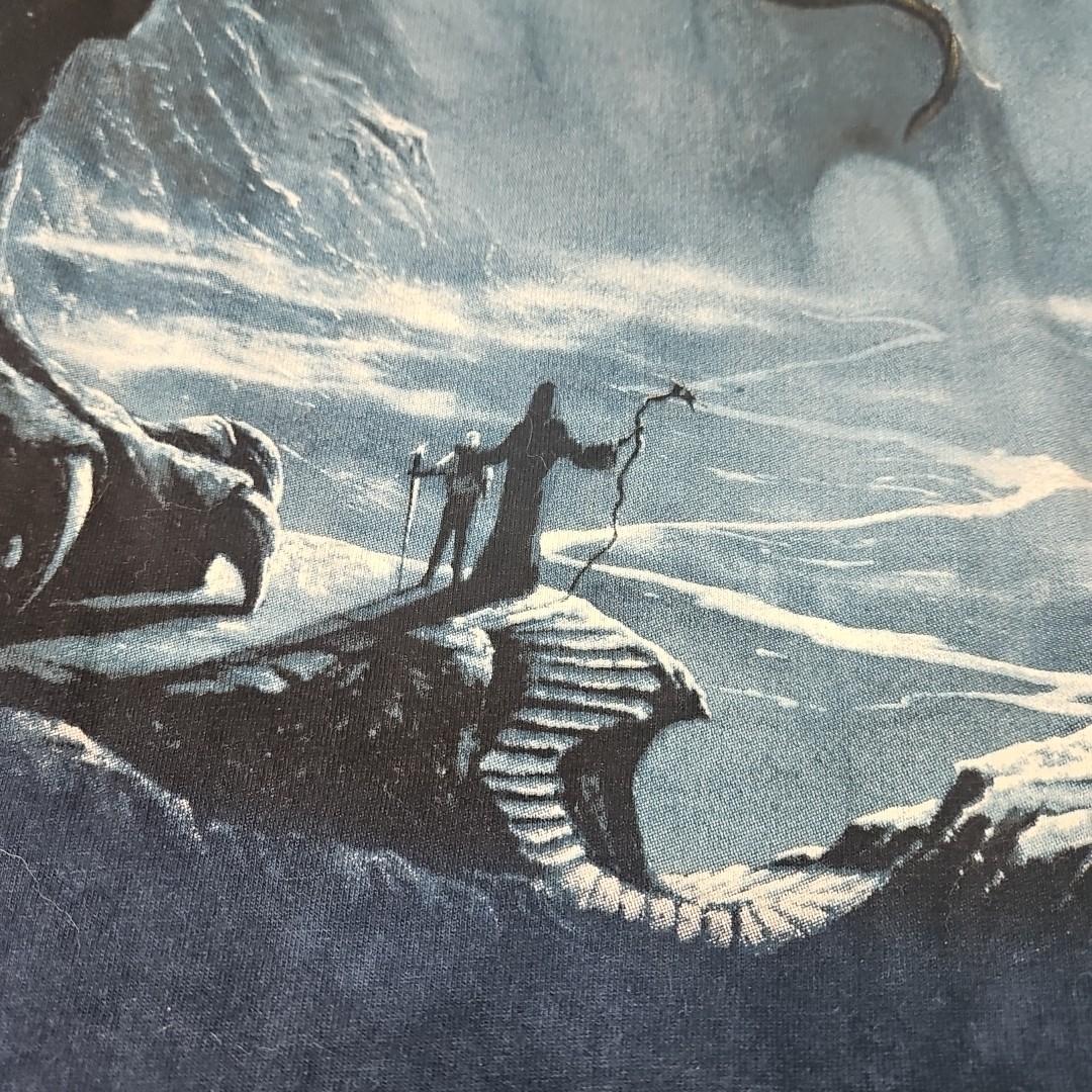 Vintage The Mountain T Shirt Men's Medium Blue Dragon Wizard Leather Tag gallery