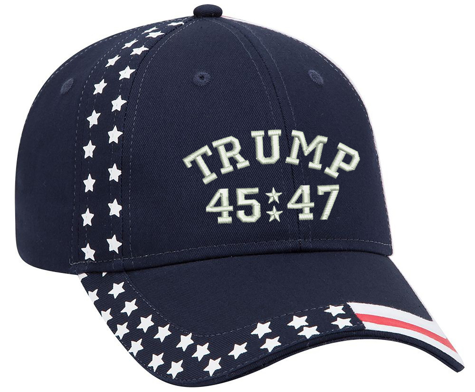 Trump 45/47 Embroidered One Size Fits All Structured US Flag Hat gallery