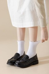 6 Pairs White Ruffle Ankle Socks for Women Girls Lettuce Edge Frilly Socks