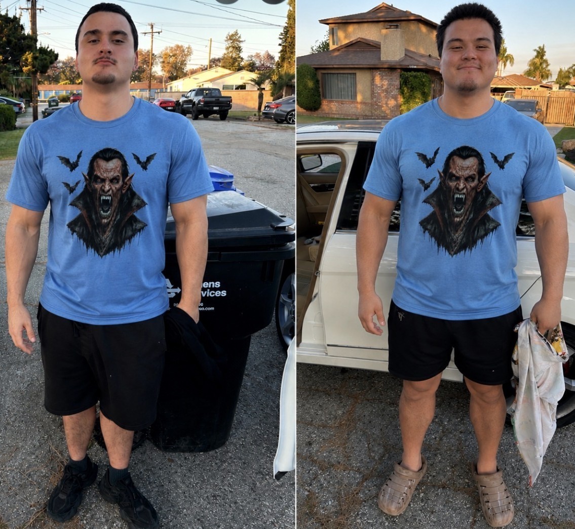 Handmade Horror Vampire Graphic T-Shirt Blue XL Gothic Tee
