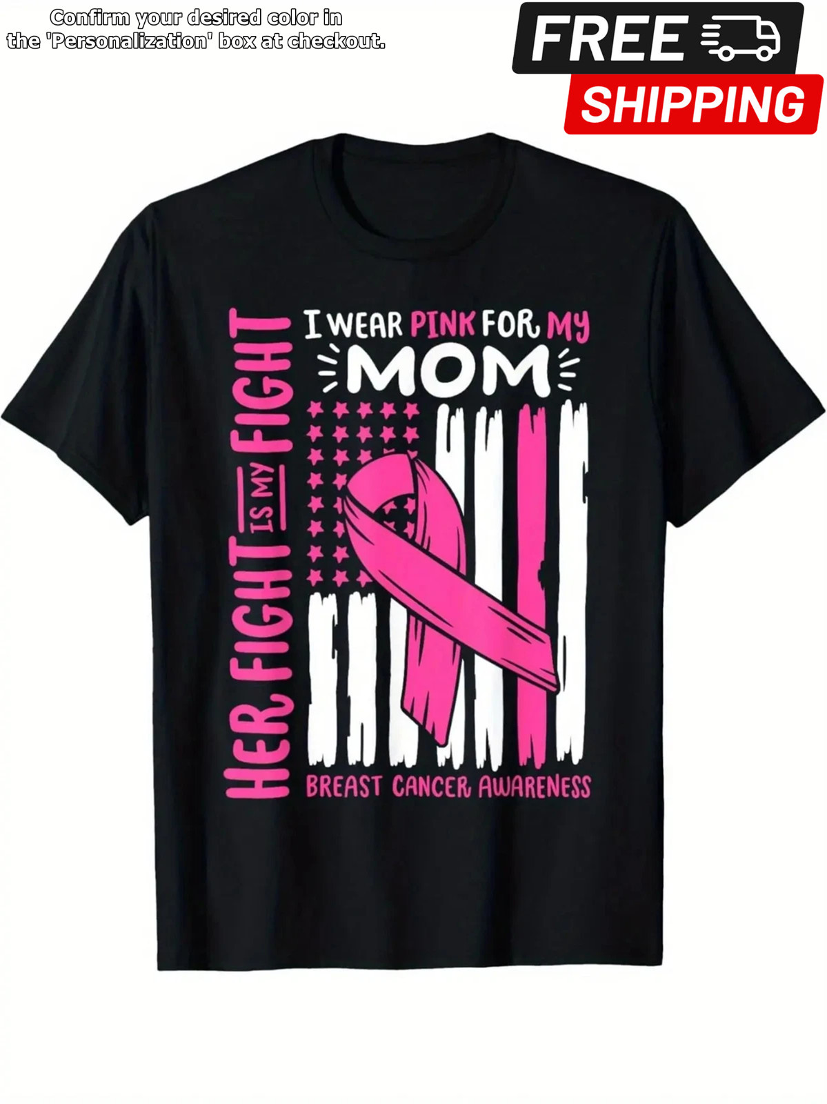 Breast Cancer Awareness T-Shirt - "I Wear Pink for My Mom" Support Ribbon Design gallery