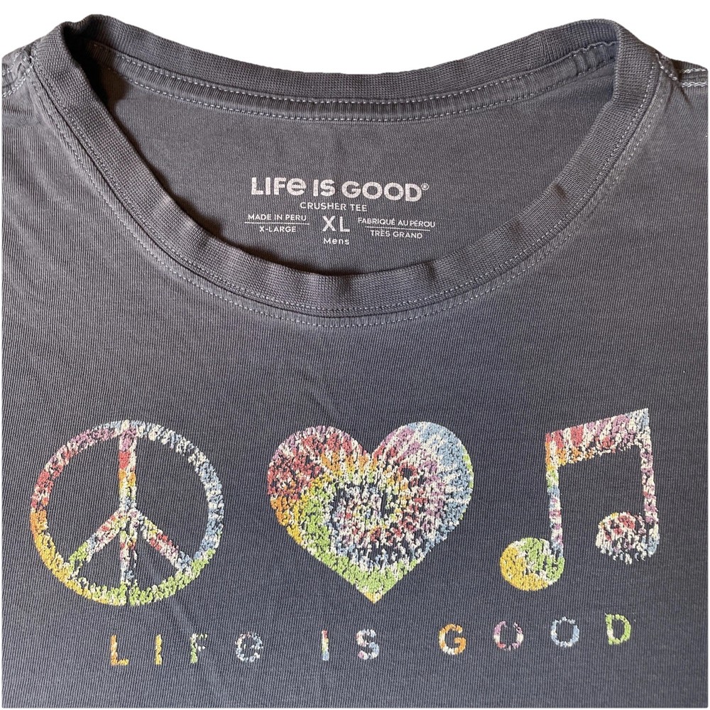 Life Is Good LIG Crusher Tee Men’s Size XL Cotton T-Shirt Peace Love Music