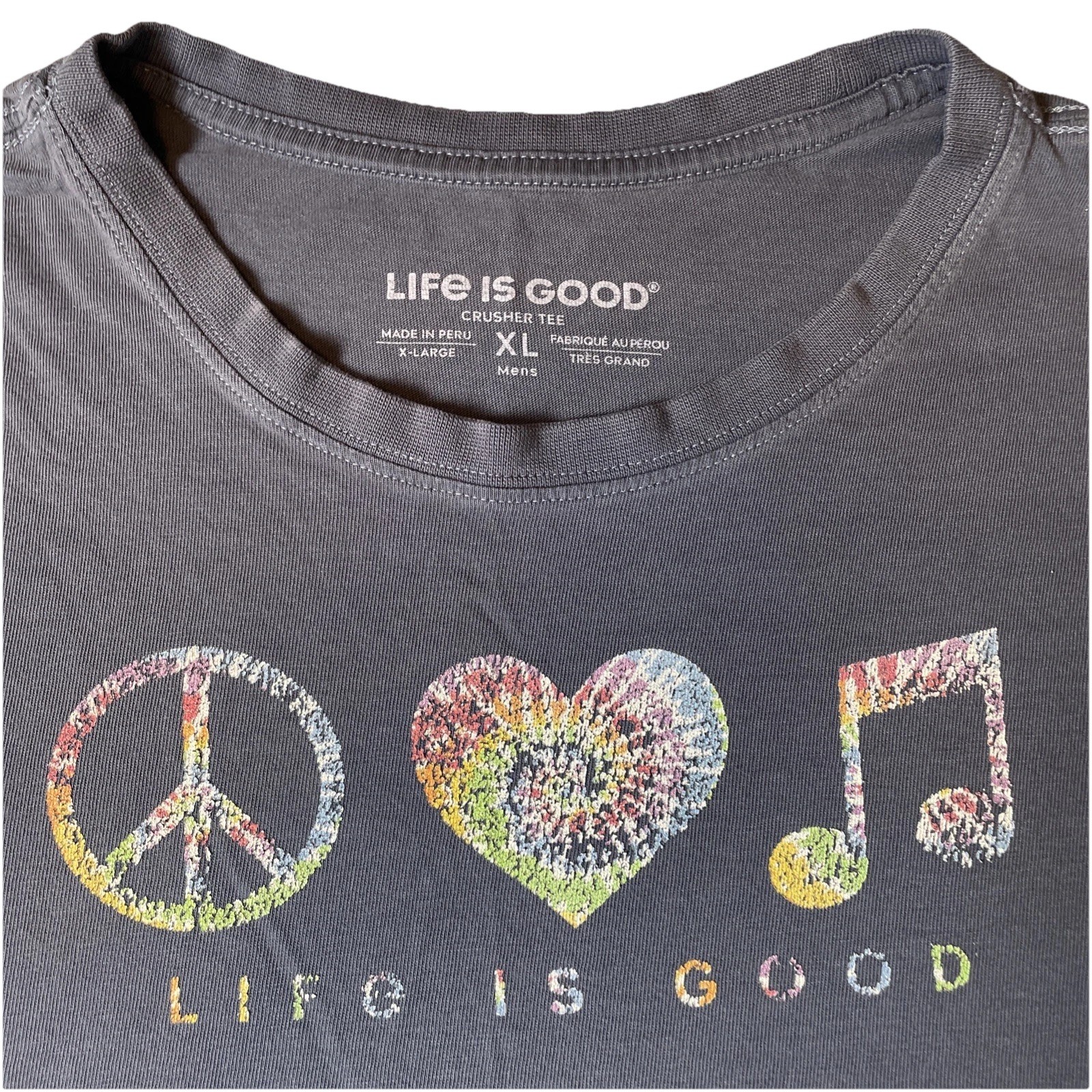 Life Is Good LIG Crusher Tee Men’s Size XL Cotton T-Shirt Peace Love Music
